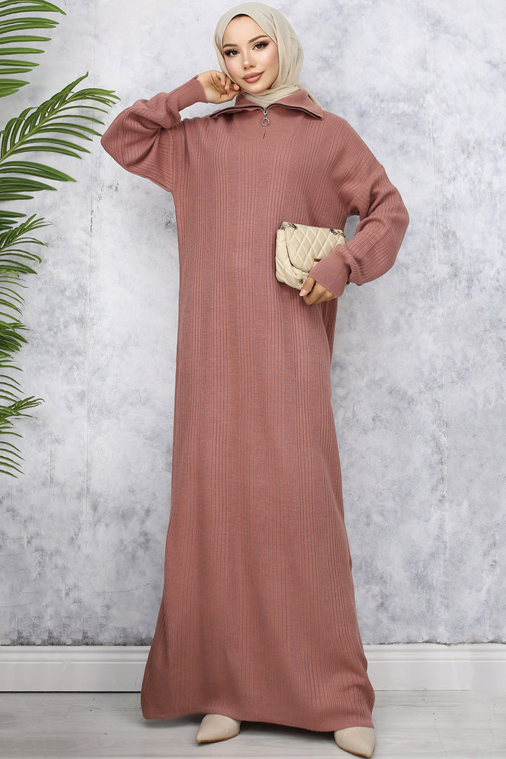 BNG Women -09 Collar Zippered Ribbed Knit Dress Rose Dry - Yeovil
