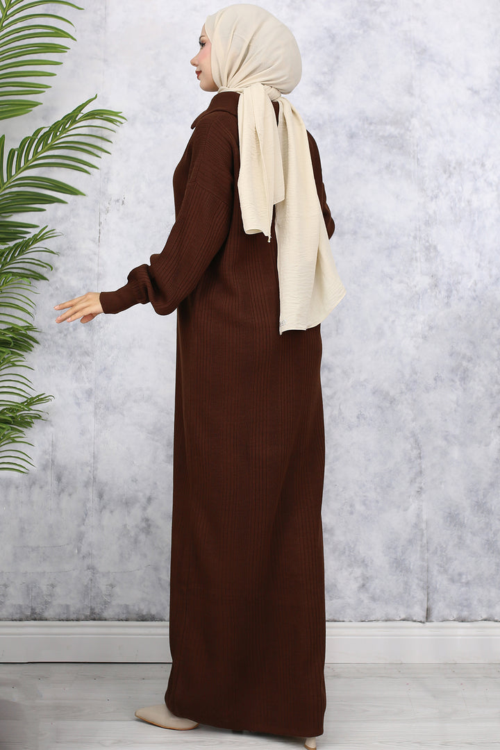 BNG Women -09 Collar Zippered Ribbed Knit Dress Brown - Boston