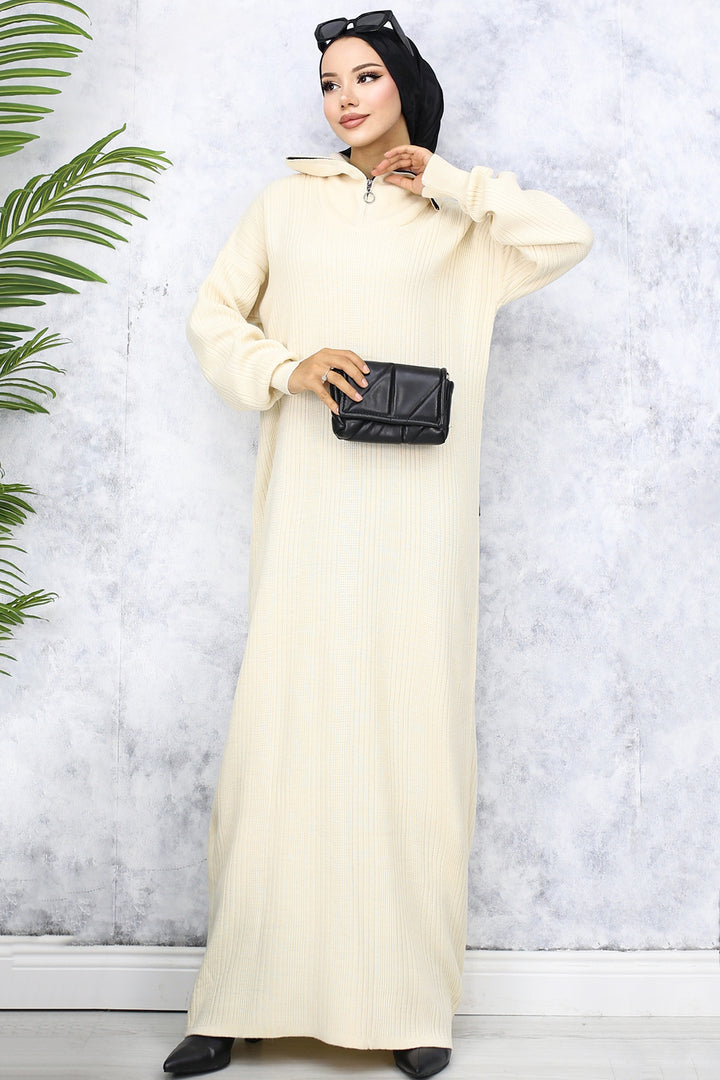 BNG Women -09 Collar Zippered Ribbed Knit Dress Stone Color - Huntington