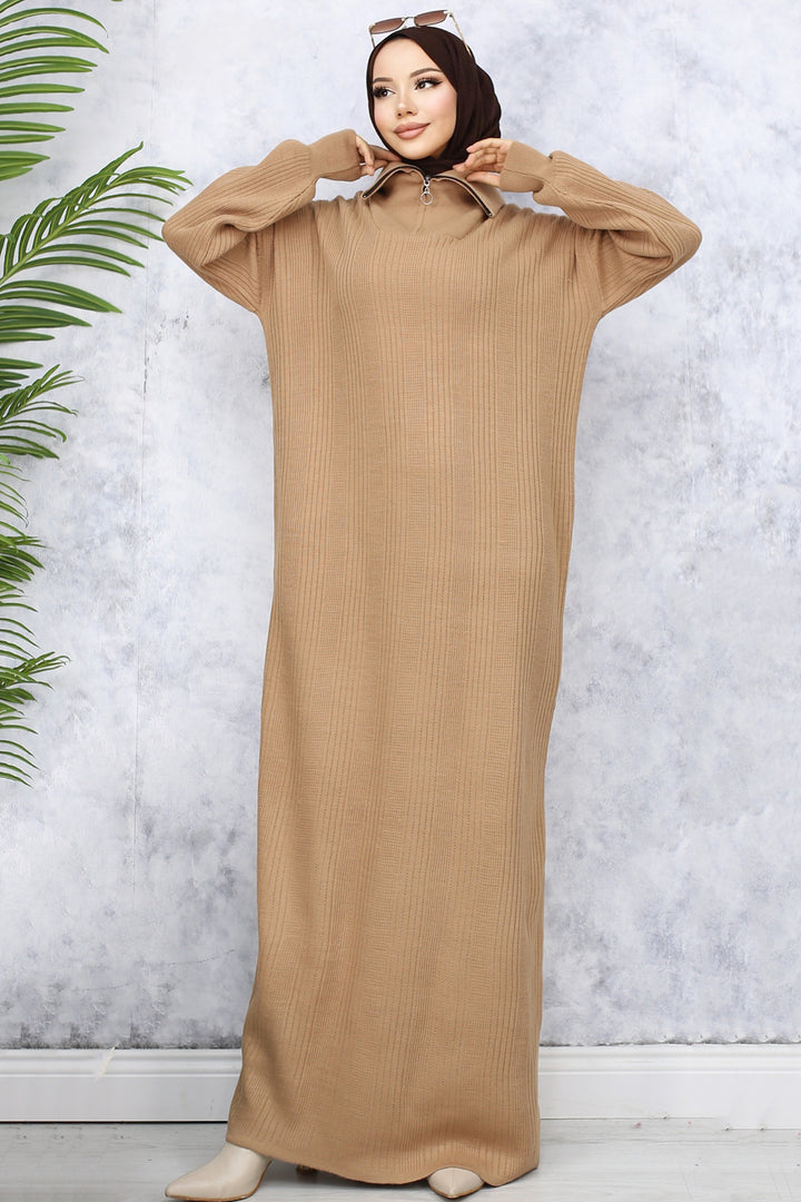 BNG Women -09 Collar Zippered Ribbed Knit Dress Mink - Carrollwood