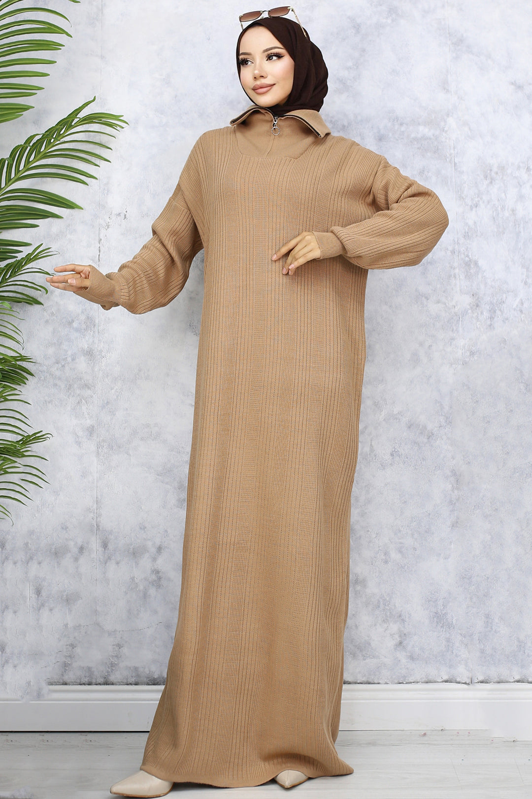 BNG Women -09 Collar Zippered Ribbed Knit Dress Mink - Carrollwood