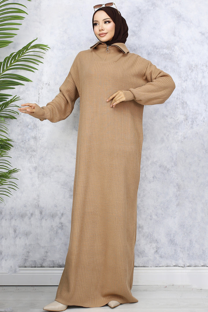 BNG Women -09 Collar Zippered Ribbed Knit Dress Mink - Carrollwood