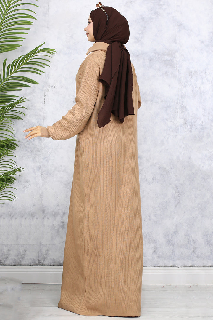 BNG Women -09 Collar Zippered Ribbed Knit Dress Mink - Carrollwood