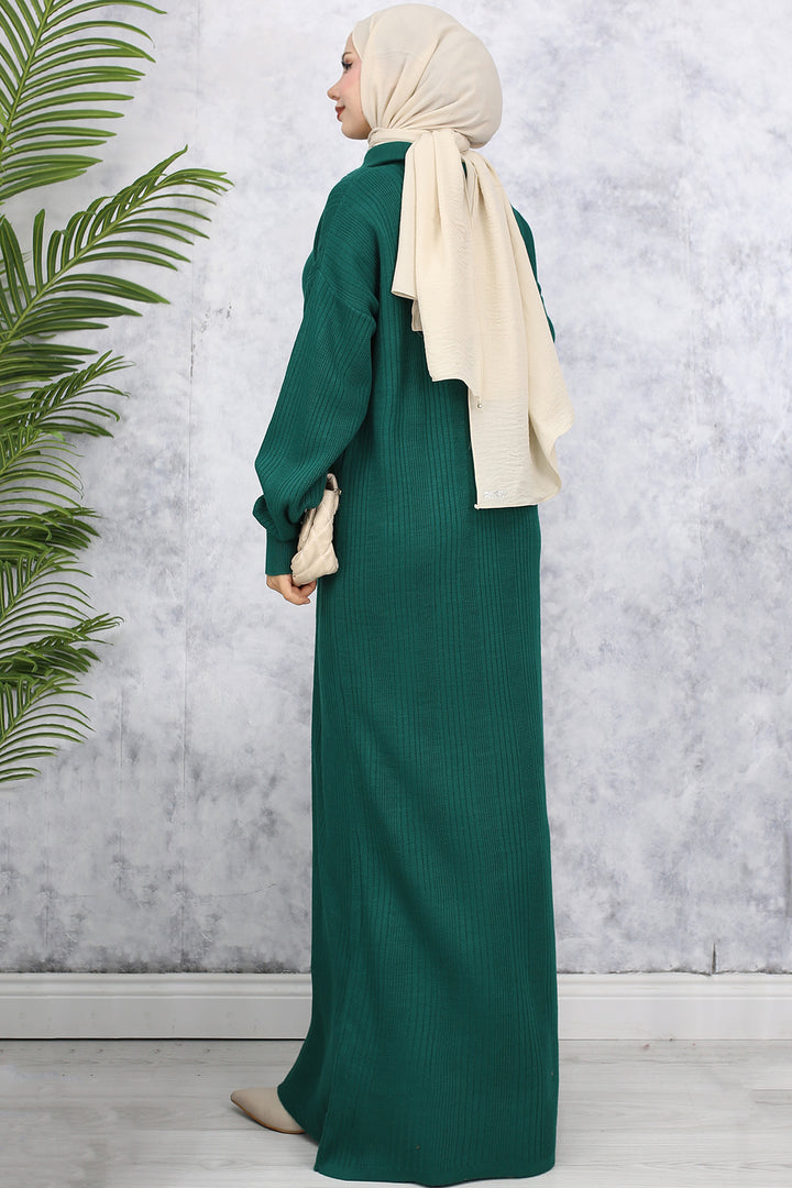 BNG Women -09 Collar Zippered Ribbed Knit Dress Emerald Green - Langford Station