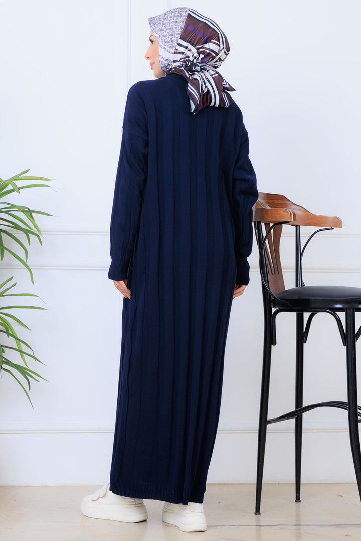 BNG Women Kendinden Çizgili Triko Elbise K3021 Lacivert - Foggia