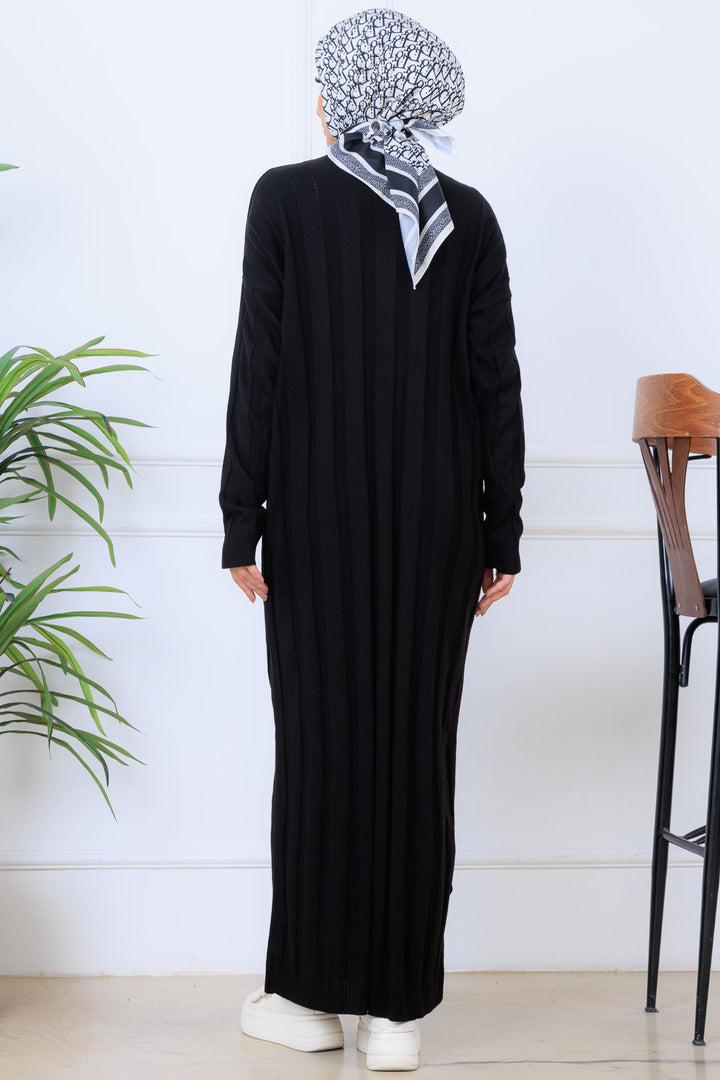 BNG Women Kendinden Çizgili Triko Elbise K3021 Siyah - Vineland