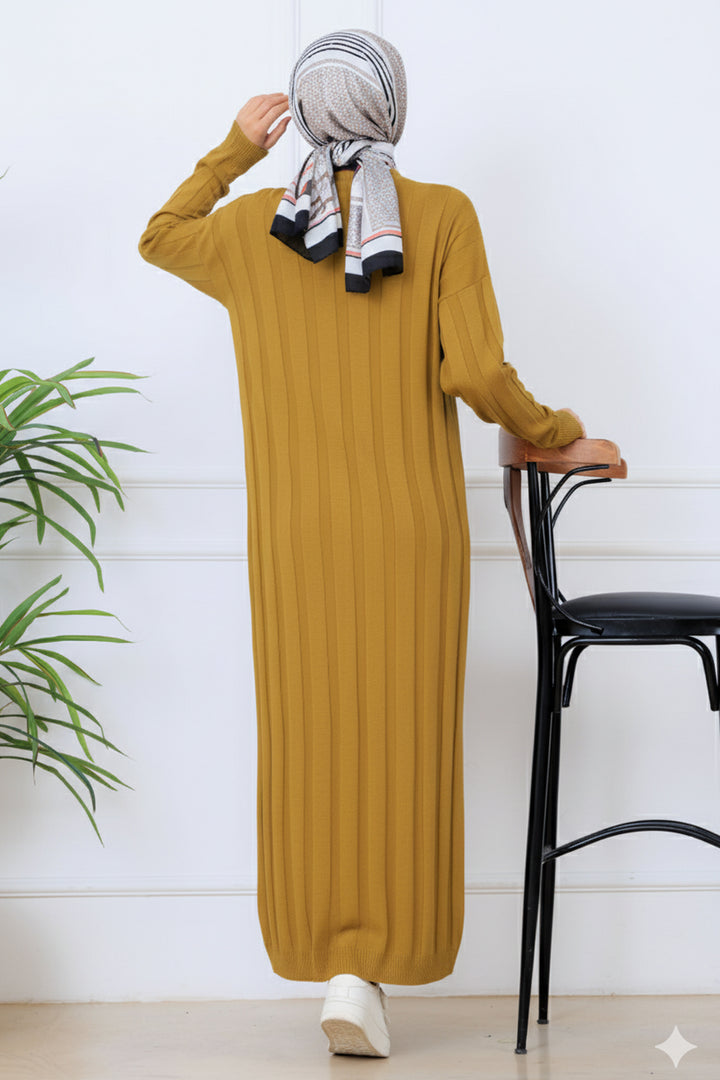 BNG Women Kendinden Çizgili Triko Elbise K3021 Yağ Yeşili - San Antonio Abad