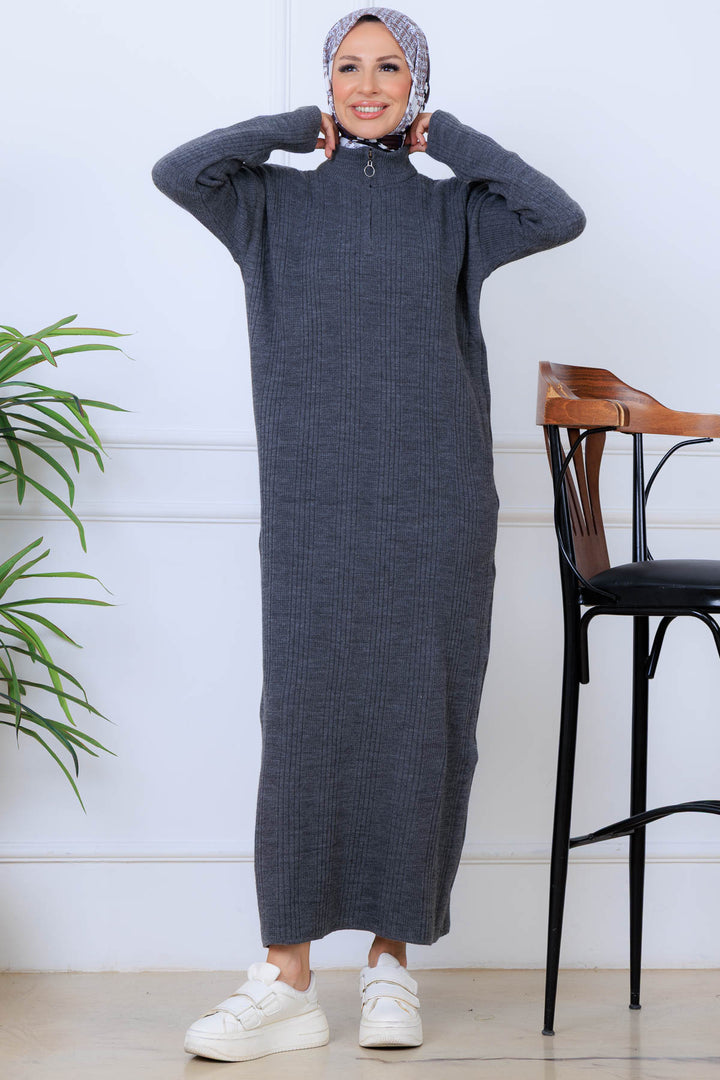 BNG Women Ribbed Knit Dress K3005 Anthracite - Rubizhne