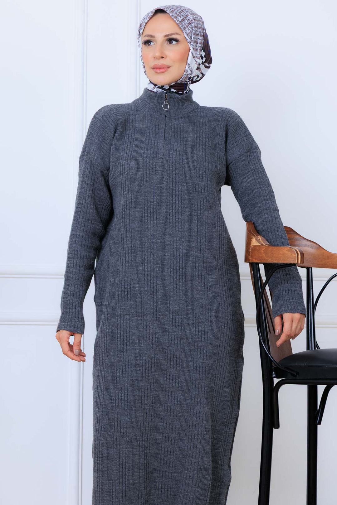 BNG Women Ribbed Knit Dress K3005 Anthracite - Rubizhne