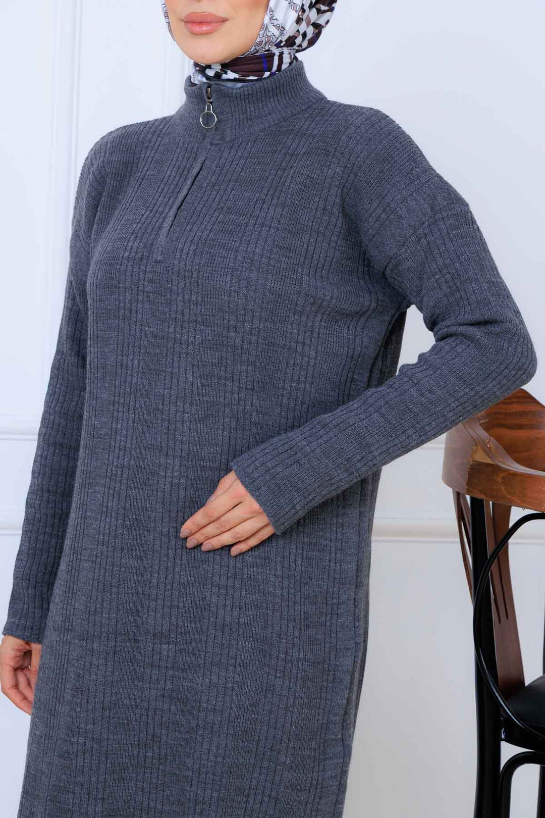 BNG Women Ribbed Knit Dress K3005 Anthracite - Rubizhne