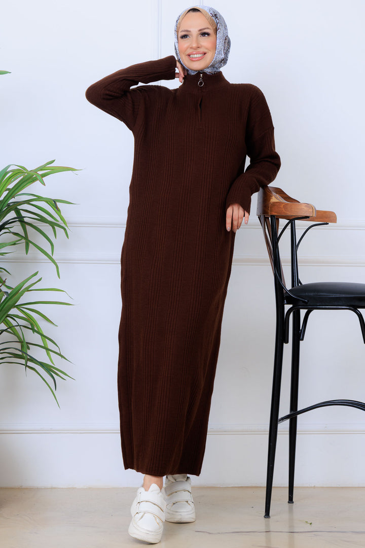 BNG Women Fitilli Triko Elbise K3005 Kahverengi - Fort Worth