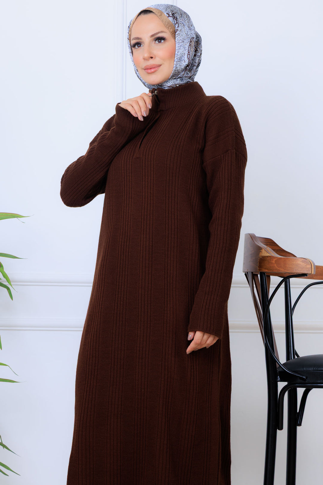 BNG Women Fitilli Triko Elbise K3005 Kahverengi - Fort Worth