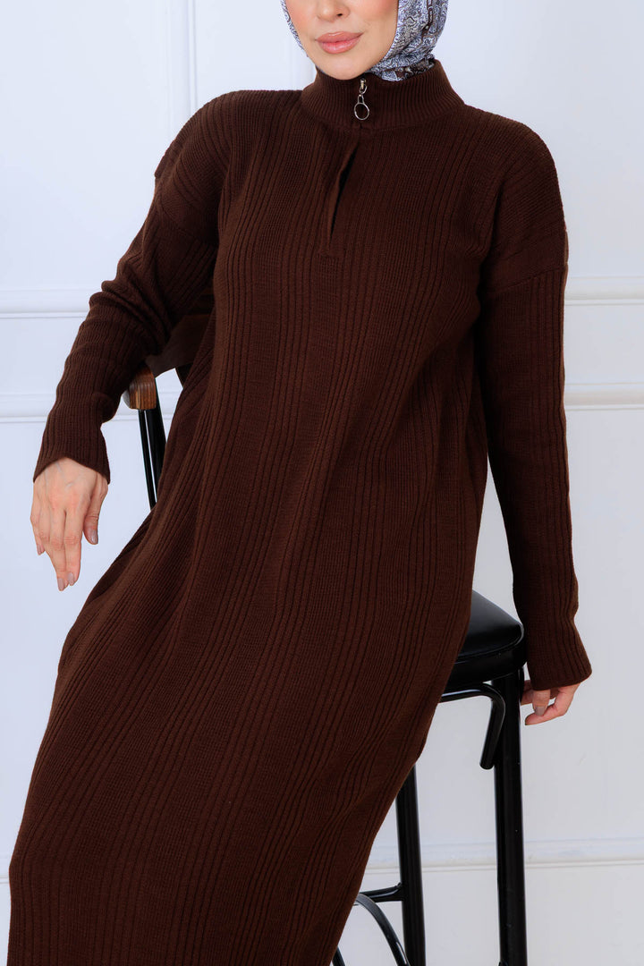 BNG Women Fitilli Triko Elbise K3005 Kahverengi - Fort Worth