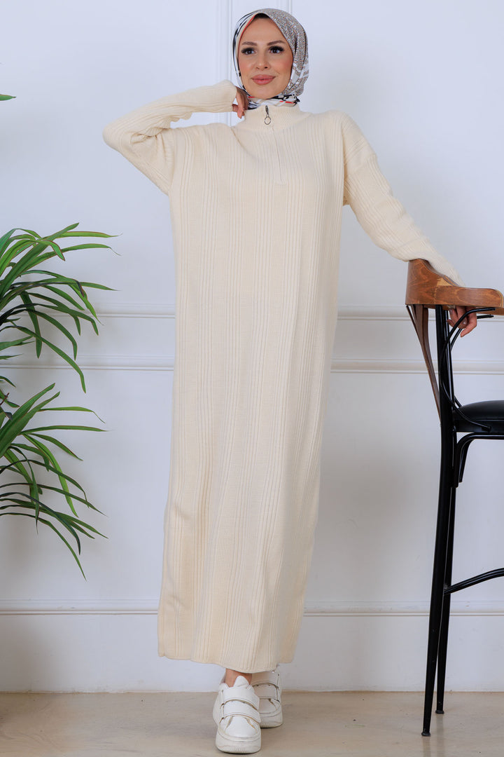 BNG Women Fitilli Triko Elbise K3005 Krem - Cwmbran