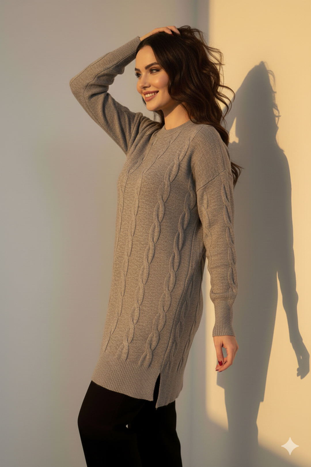 BNG Women Örgülü Triko Kazak K6005 Gri - Hitchin