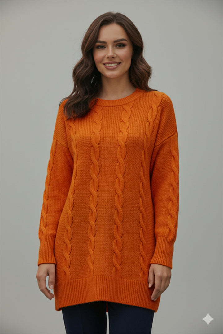 BNG Women Örgülü Triko Kazak K6005 Oranj - Bethlehem