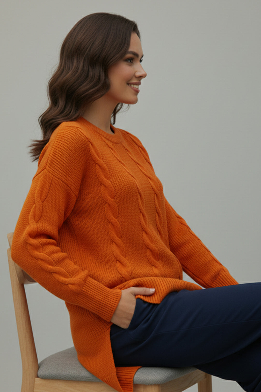 BNG Women Örgülü Triko Kazak K6005 Oranj - Bethlehem