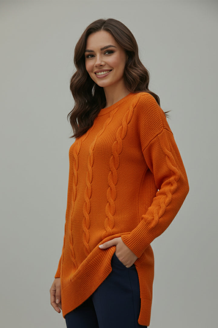 BNG Women Örgülü Triko Kazak K6005 Oranj - Bethlehem