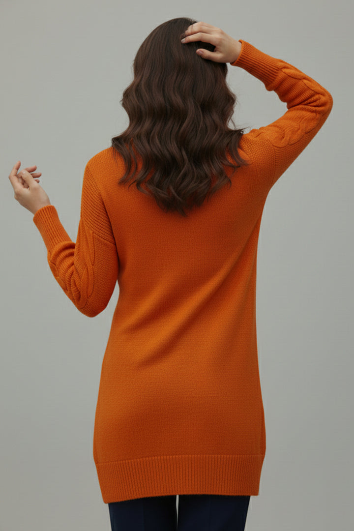 BNG Women Örgülü Triko Kazak K6005 Oranj - Bethlehem