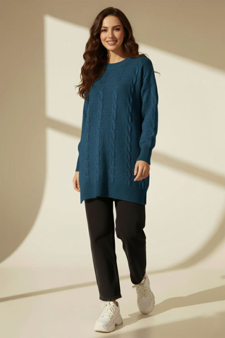 BNG Women Cable Knit Sweater K6005 Petrol - Oyster Bay