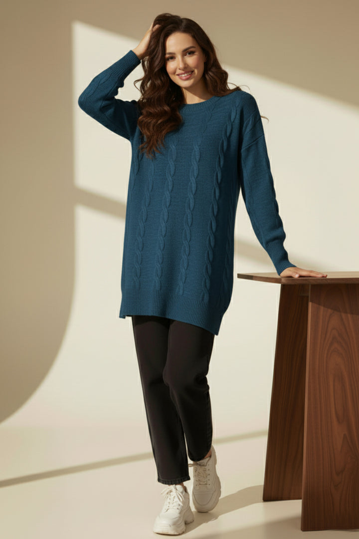 BNG Women Cable Knit Sweater K6005 Petrol - Oyster Bay