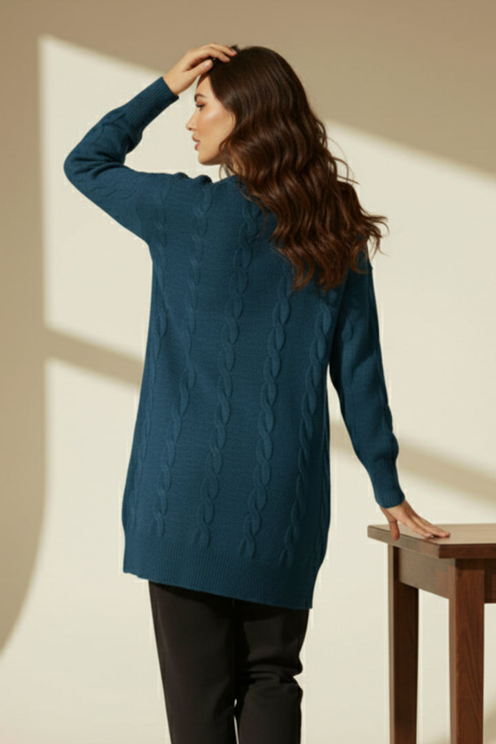 BNG Women Cable Knit Sweater K6005 Petrol - Oyster Bay