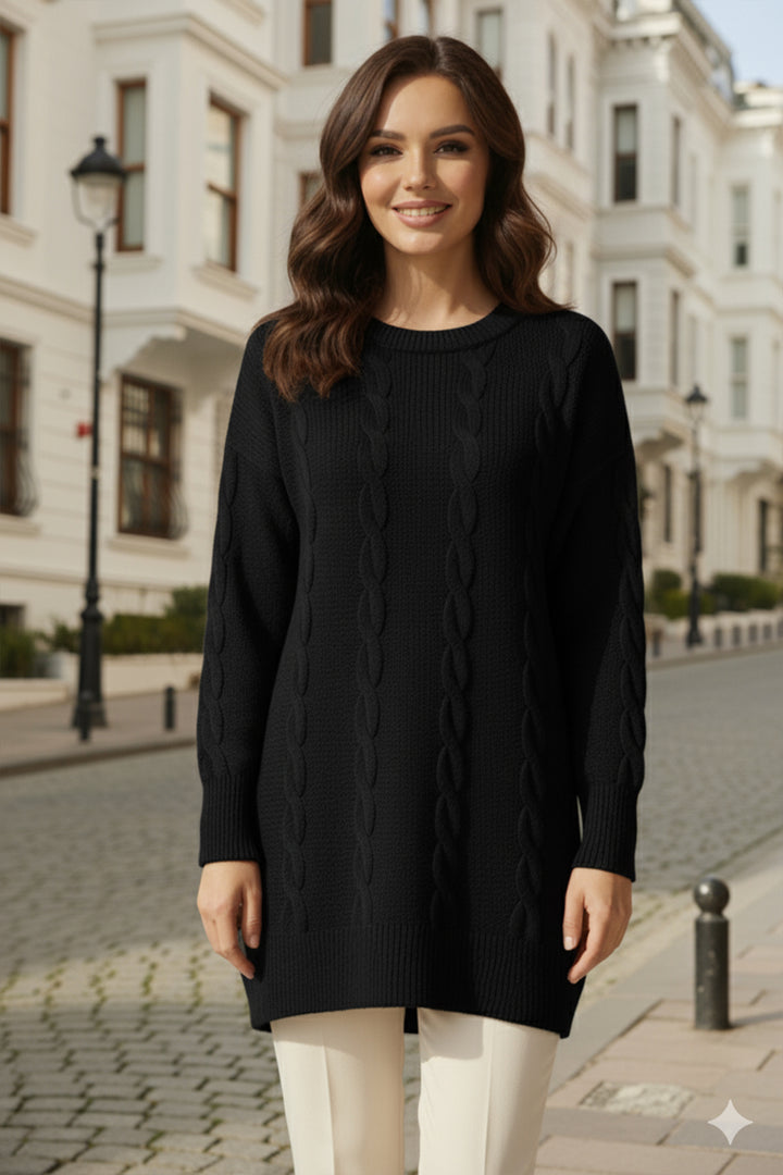 BNG Women Örgülü Triko Kazak K6005 Siyah - San Jose