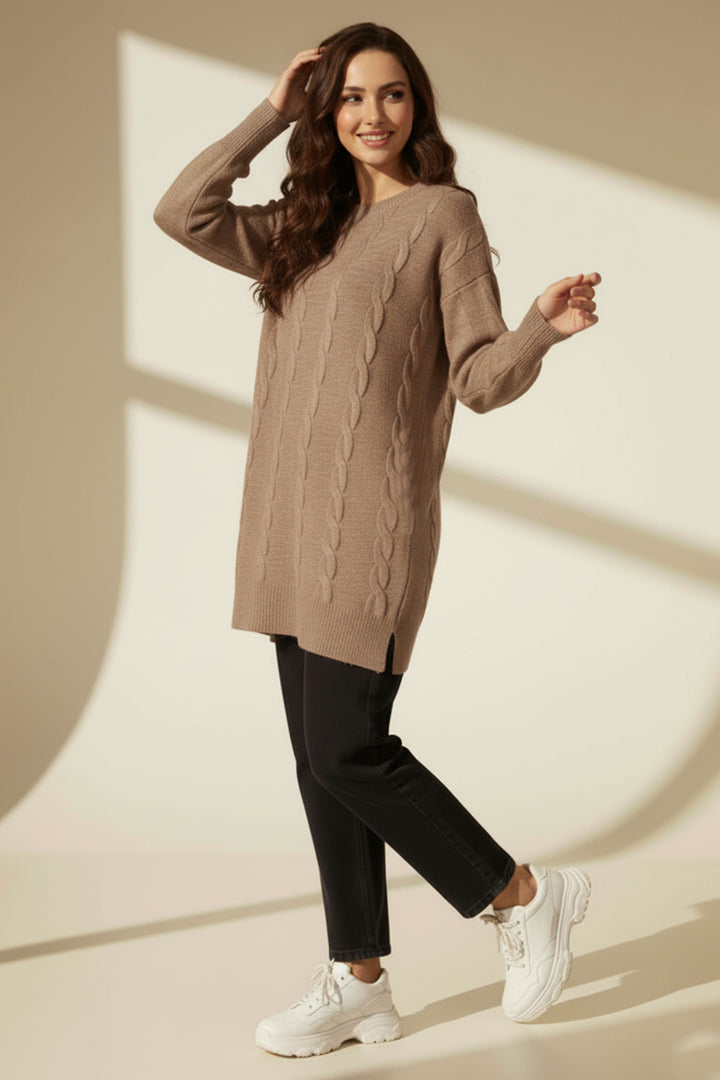 BNG Women Örgülü Triko Kazak K6005 Vizon - Kamenicë