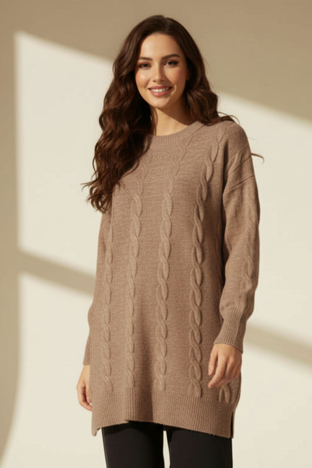 BNG Women Örgülü Triko Kazak K6005 Vizon - Kamenicë