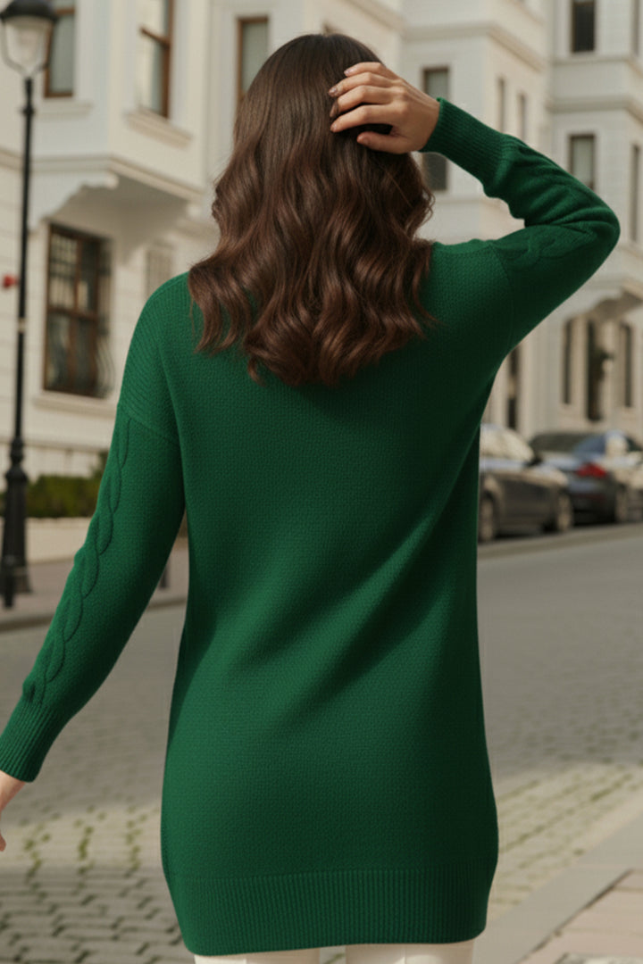 BNG Women Örgülü Triko Kazak K6005 Zümrüt Yeşili - University Place