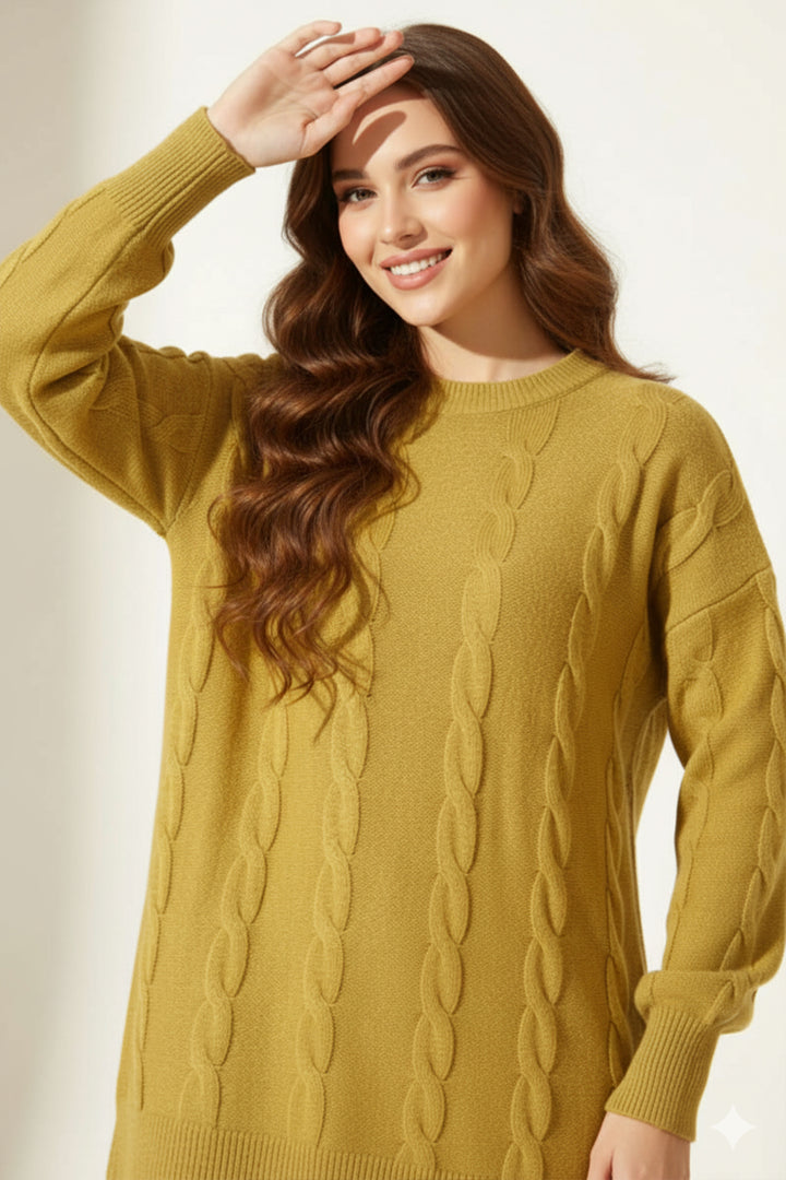 BNG Women Örgülü Triko Kazak K6005 Yağ Yeşili - Pleasant Grove