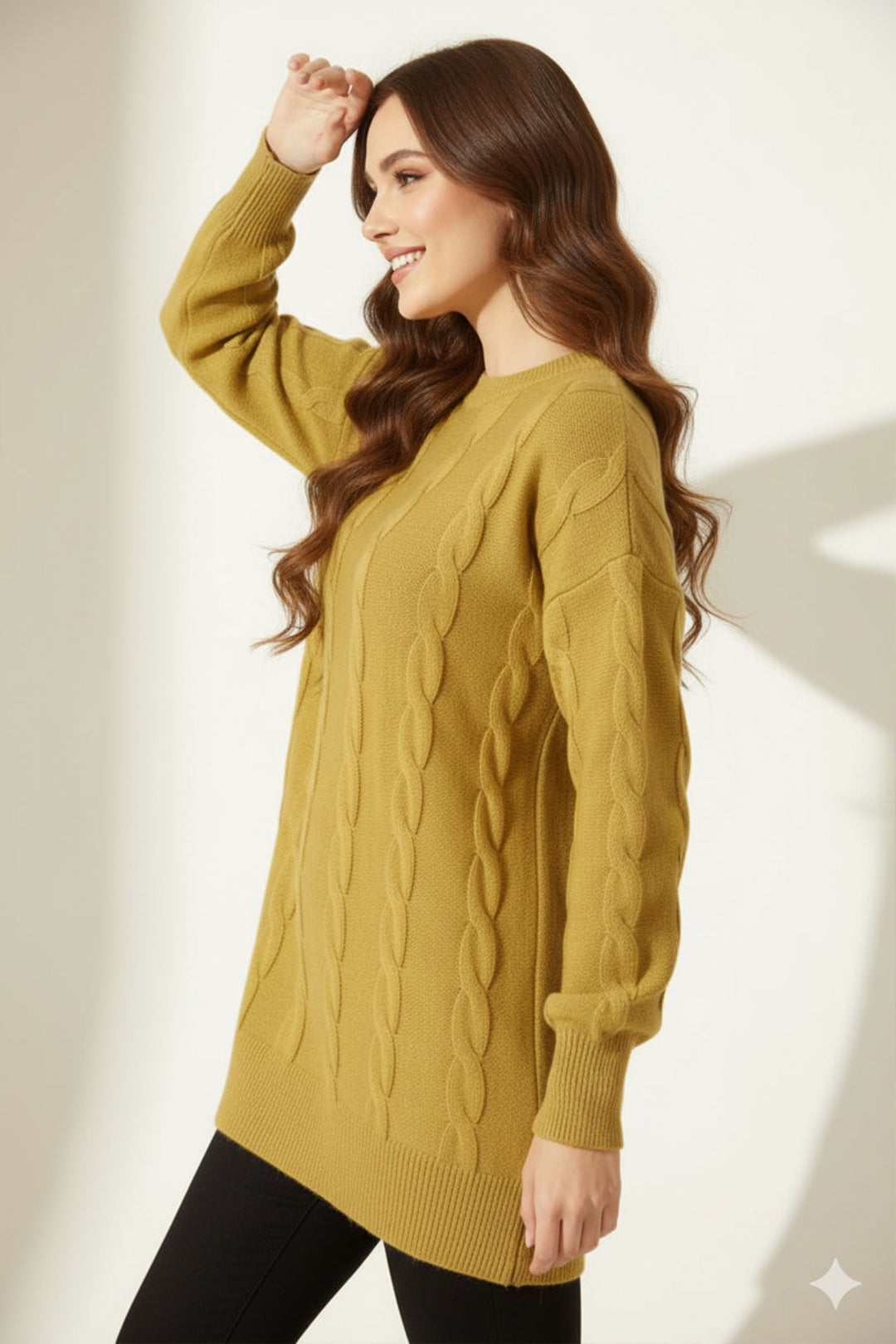 BNG Women Örgülü Triko Kazak K6005 Yağ Yeşili - Pleasant Grove