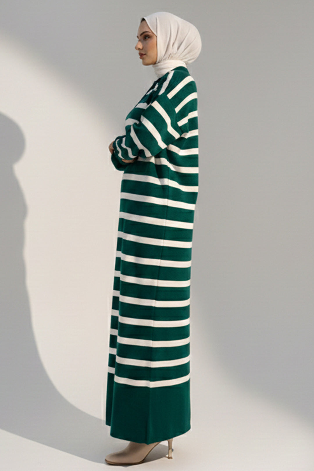 BNG Women Button Detailed Striped Knit Dress 11031 Emerald Green - Vitrolles