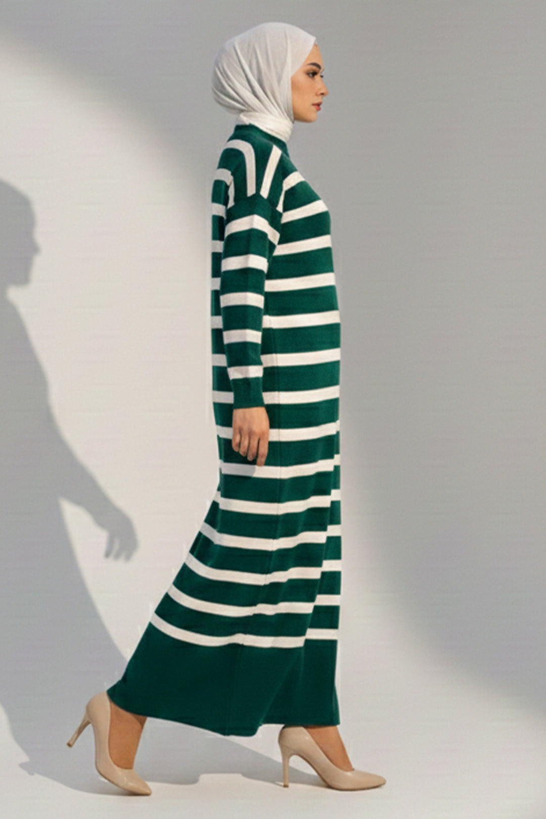 BNG Women Button Detailed Striped Knit Dress 11031 Emerald Green - Vitrolles