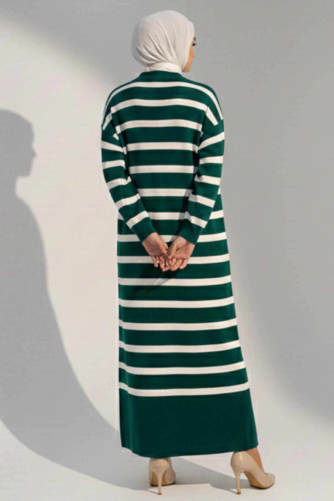 BNG Women Button Detailed Striped Knit Dress 11031 Emerald Green - Vitrolles