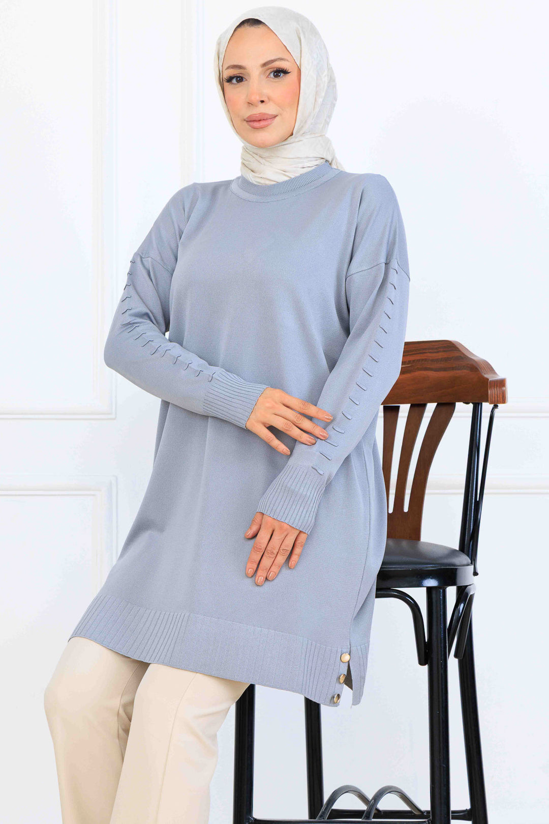 BNG Women Kolu Desenli Merserize Tunik K5012 Gri - Xicotepec de Juárez