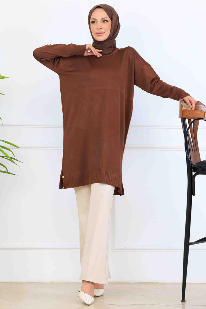 BNG Women Kolu Desenli Merserize Tunik K5012 Kahverengi - Molina de Segura