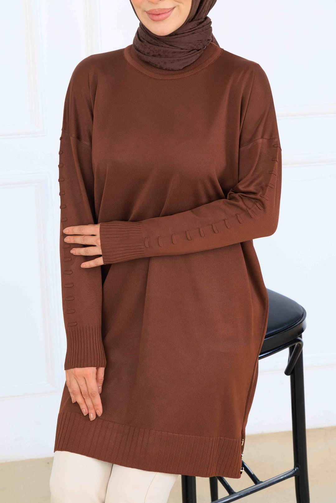 BNG Women Kolu Desenli Merserize Tunik K5012 Kahverengi - Molina de Segura