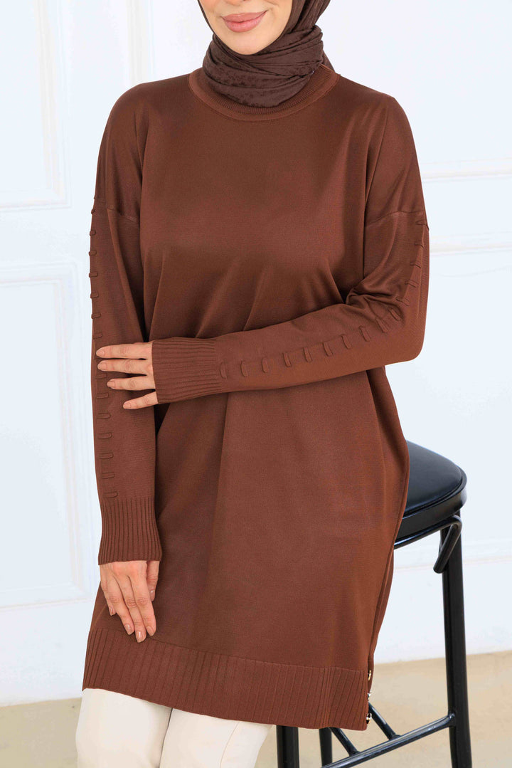 BNG Women Kolu Desenli Merserize Tunik K5012 Kahverengi - Molina de Segura