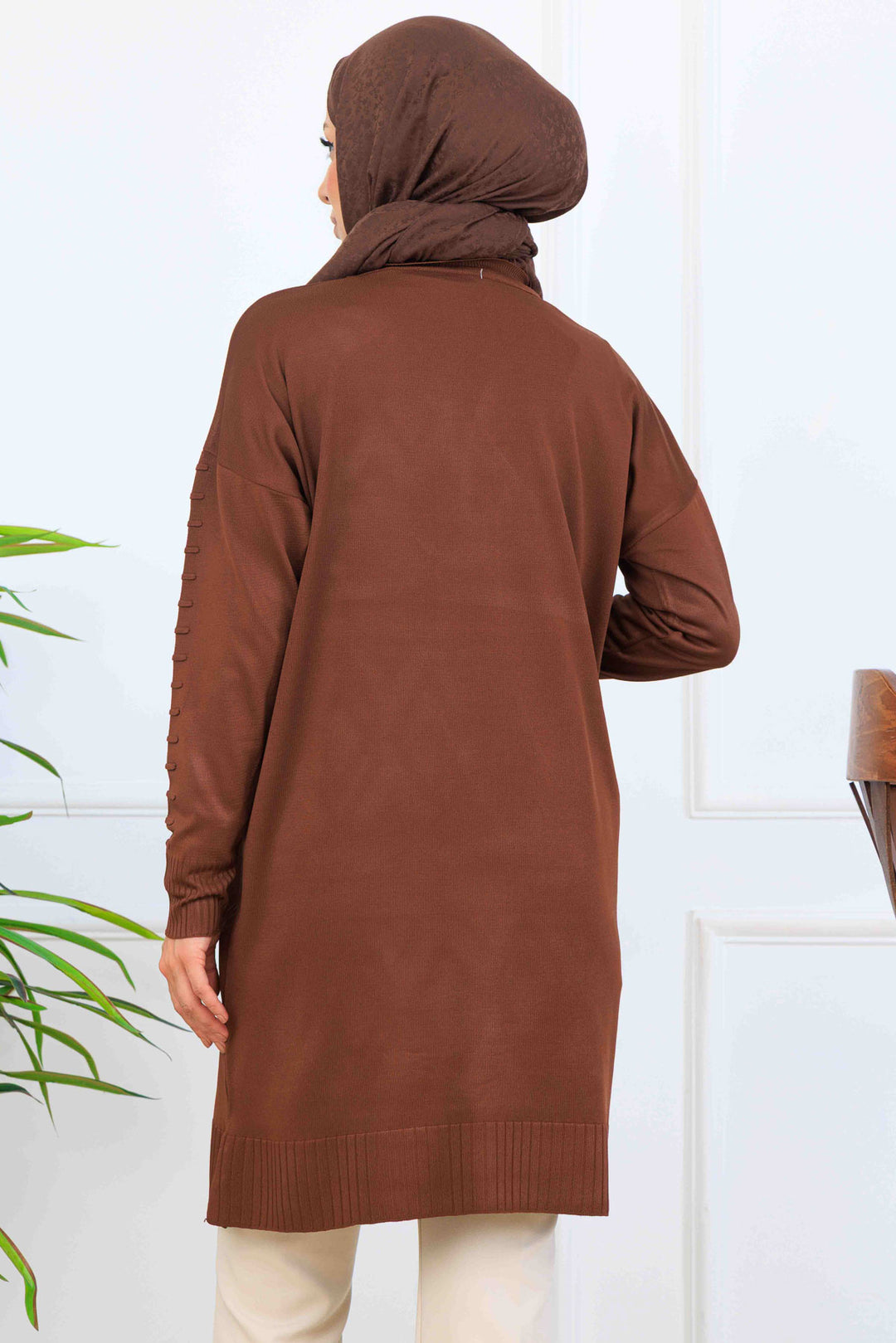 BNG Women Kolu Desenli Merserize Tunik K5012 Kahverengi - Molina de Segura