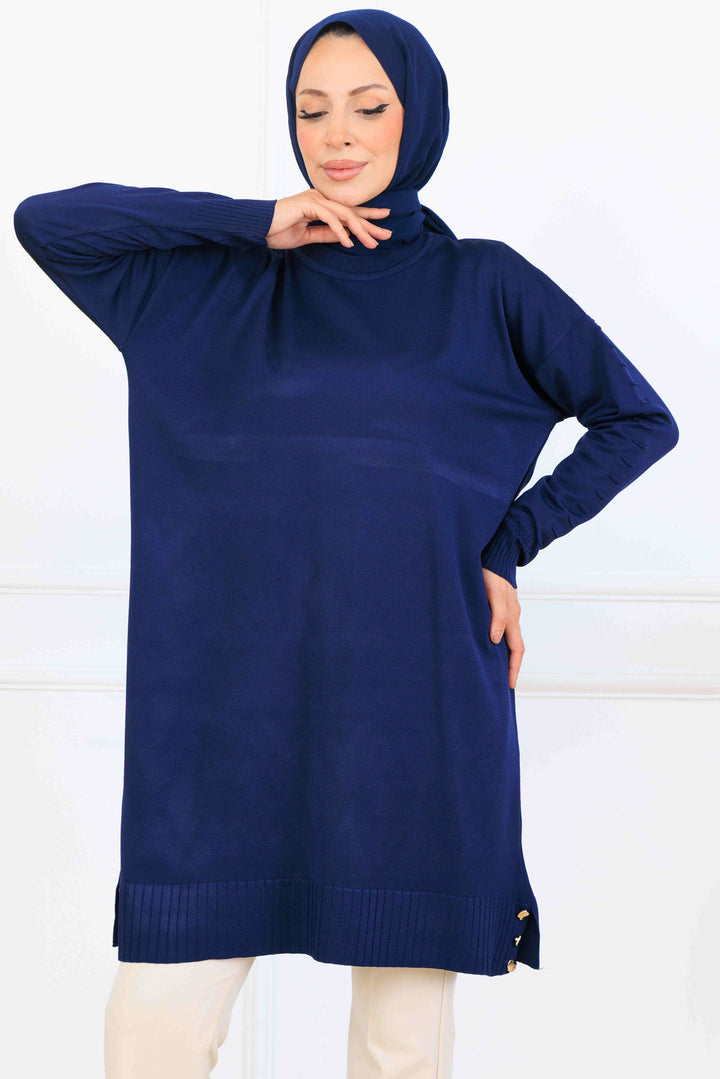 BNG Women Kolu Desenli Merserize Tunik K5012 Lacivert - Pachuca