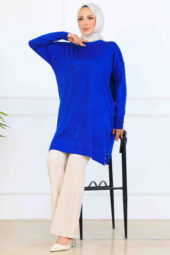 BNG Women Kolu Desenli Merserize Tunik K5012 Saks Mavisi - Ajaccio