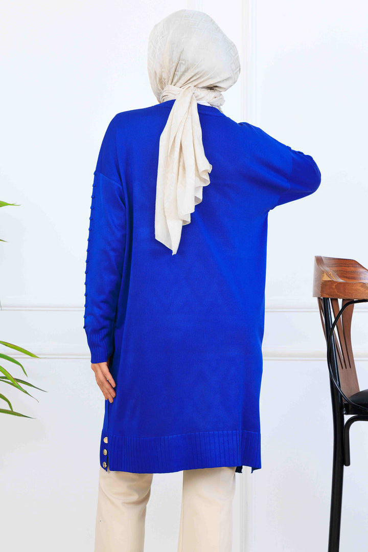 BNG Women Kolu Desenli Merserize Tunik K5012 Saks Mavisi - Ajaccio