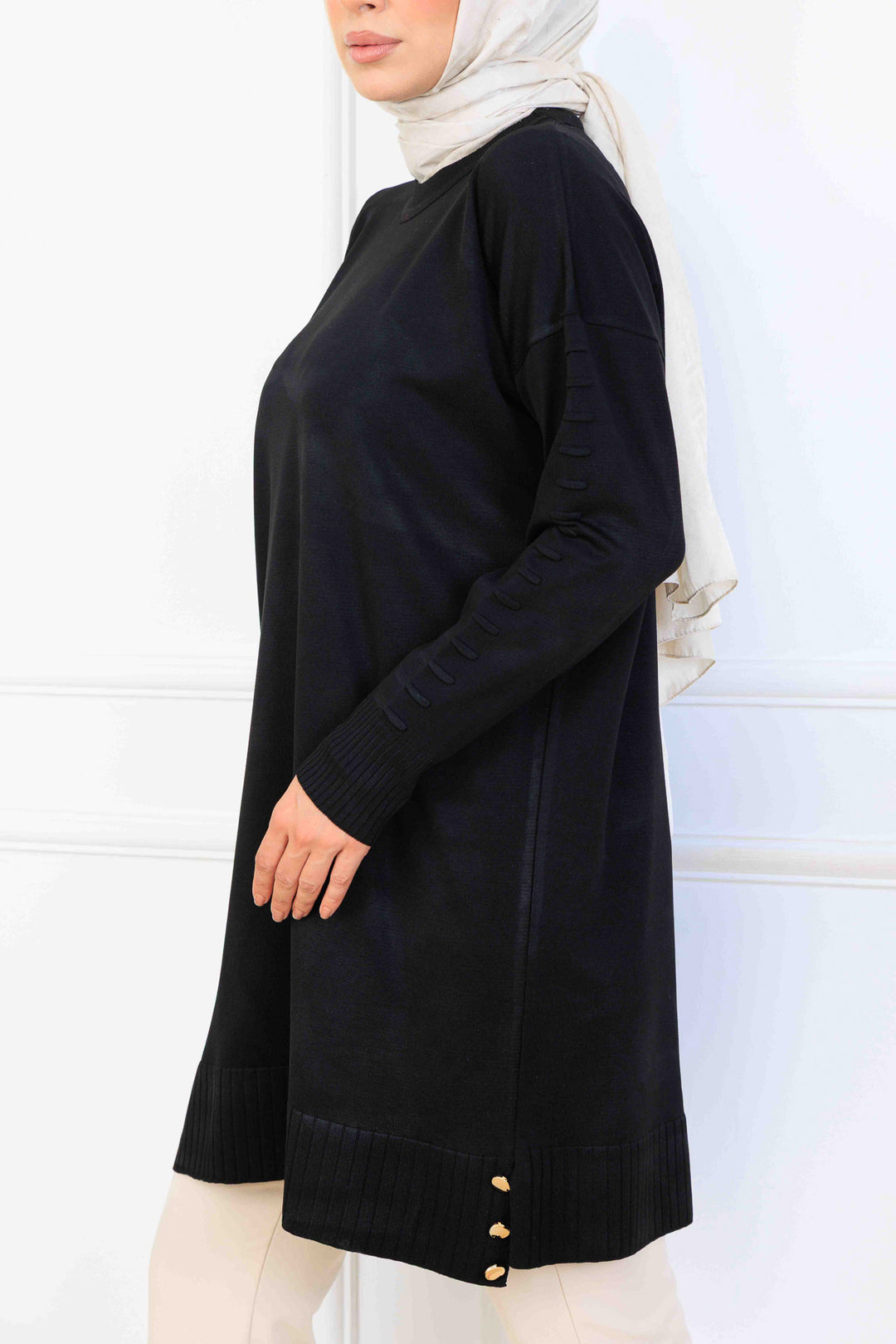 BNG Women Kolu Desenli Merserize Tunik K5012 Siyah - Flensburg