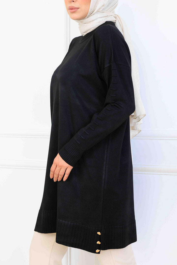 BNG Women Kolu Desenli Merserize Tunik K5012 Siyah - Flensburg