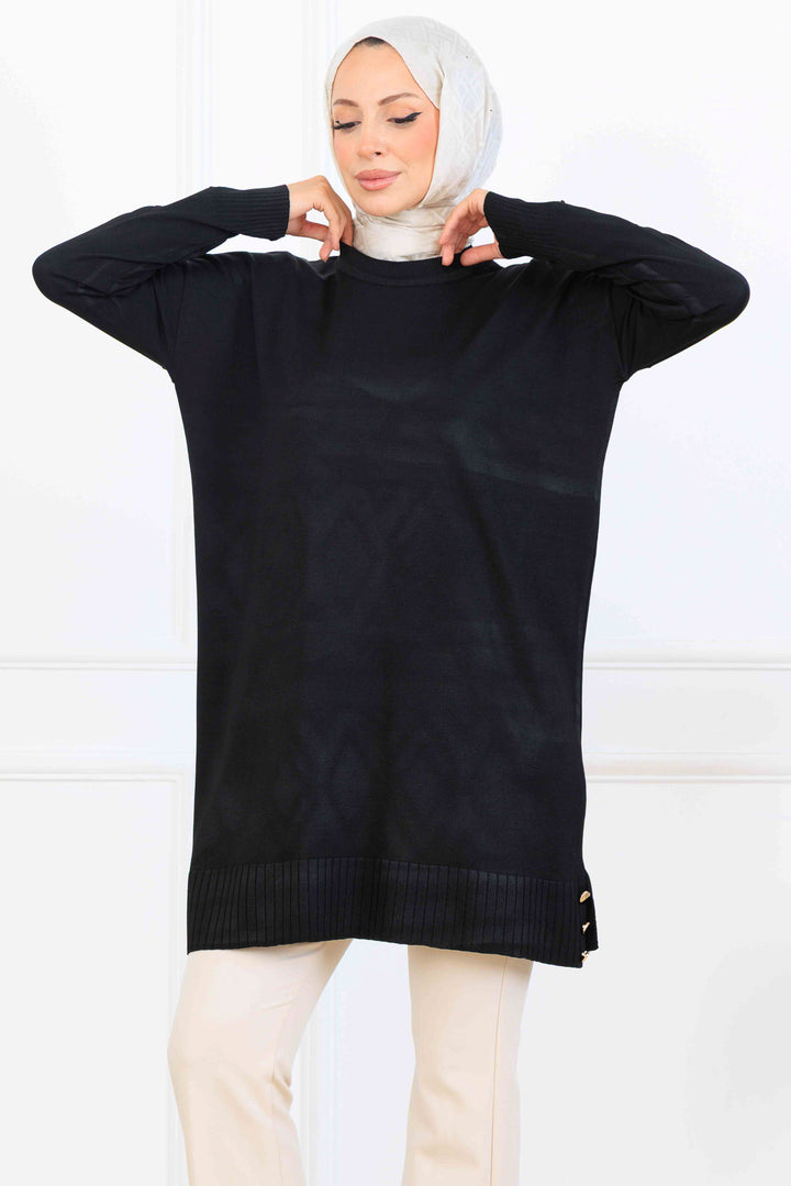 BNG Women Kolu Desenli Merserize Tunik K5012 Siyah - Flensburg