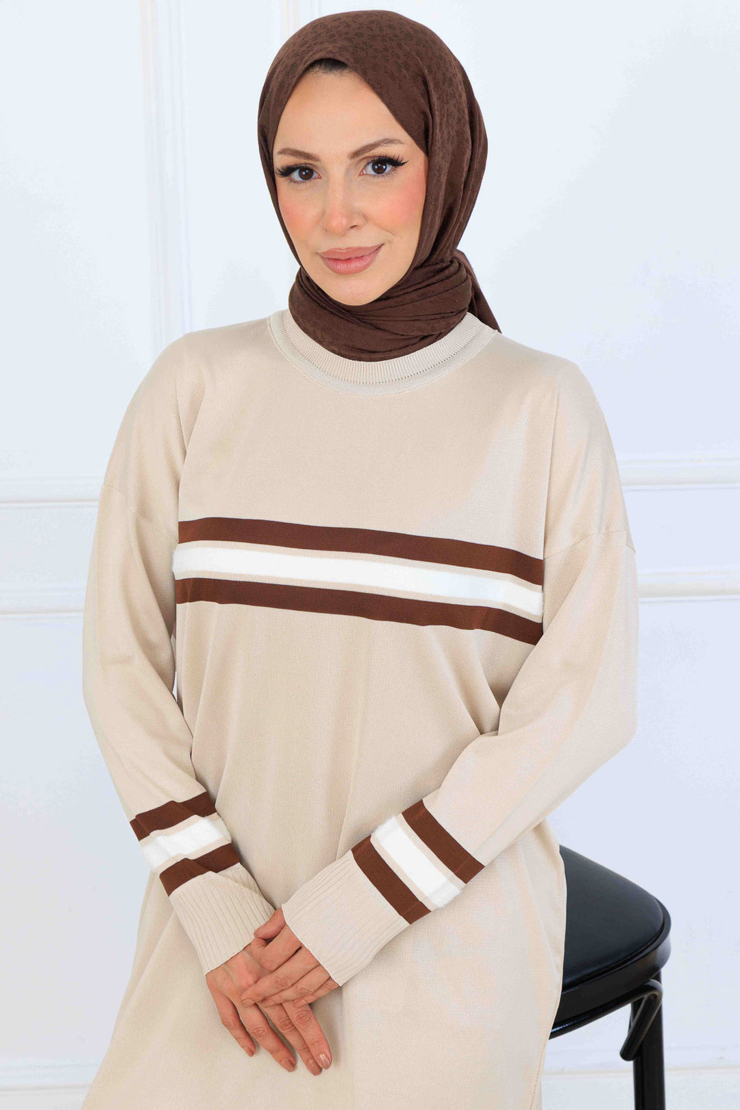 BNG Women Şerit Detaylı Merserize Tunik K5020 Bej - Reynoldsburg