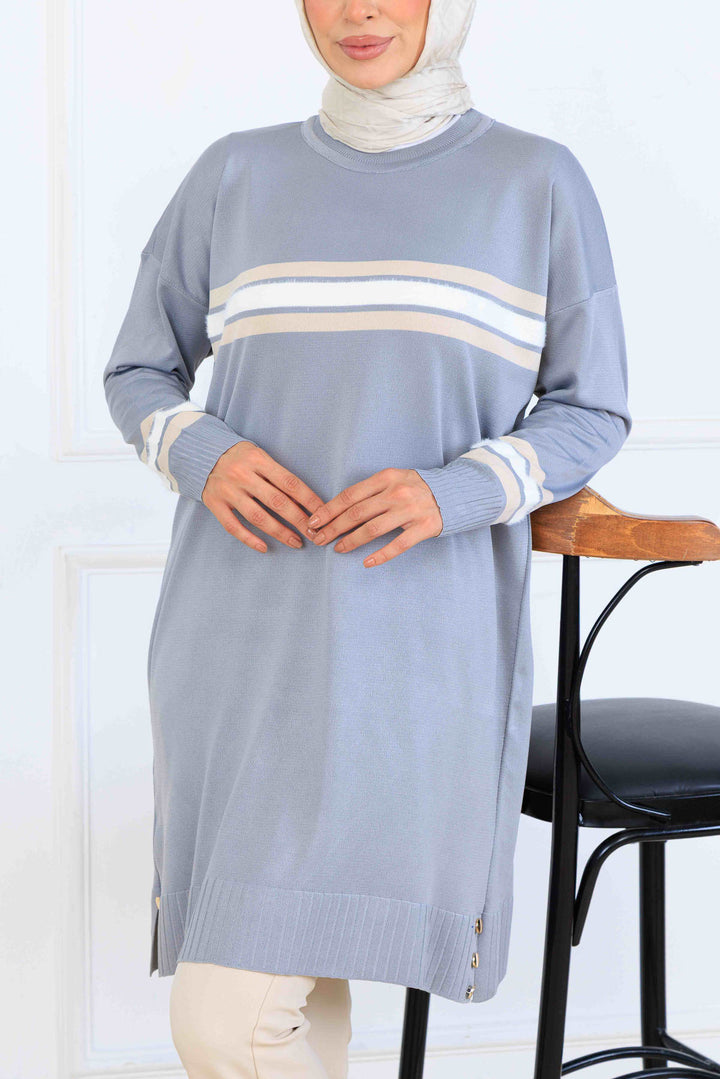 BNG Women Şerit Detaylı Merserize Tunik K5020 Gri - Maroúsi