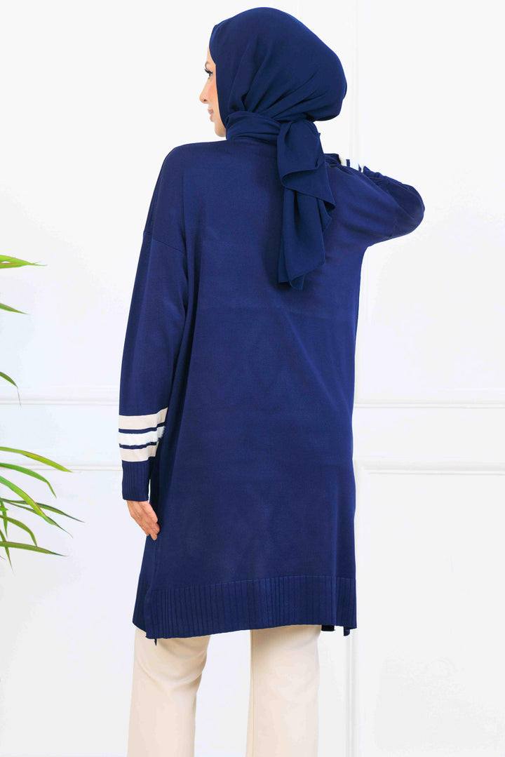 BNG Women Şerit Detaylı Merserize Tunik K5020 Lacivert - Figueras