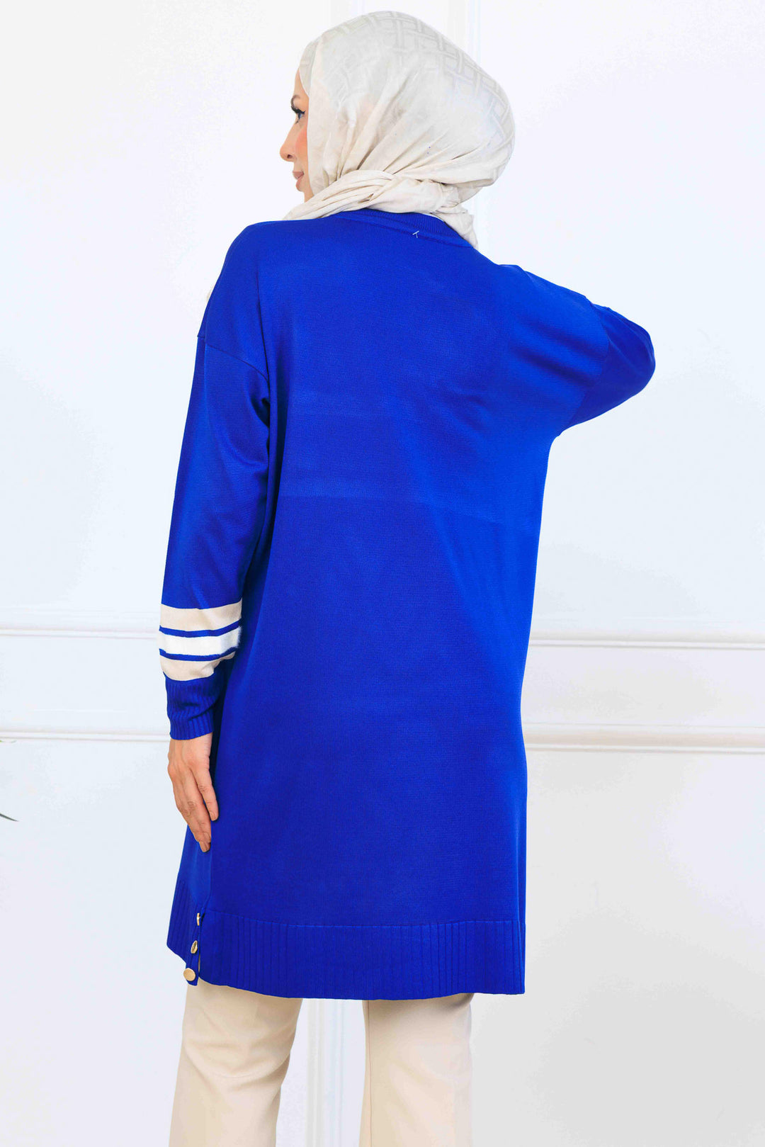 BNG Women Şerit Detaylı Merserize Tunik K5020 Saks Mavisi - Apaseo el Alto